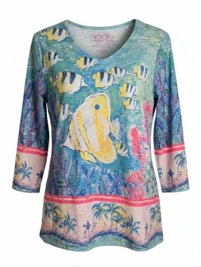 Leoma lovegrove tropical nautical Beachy Artsy 3/4 sleeve blouse shirt Small